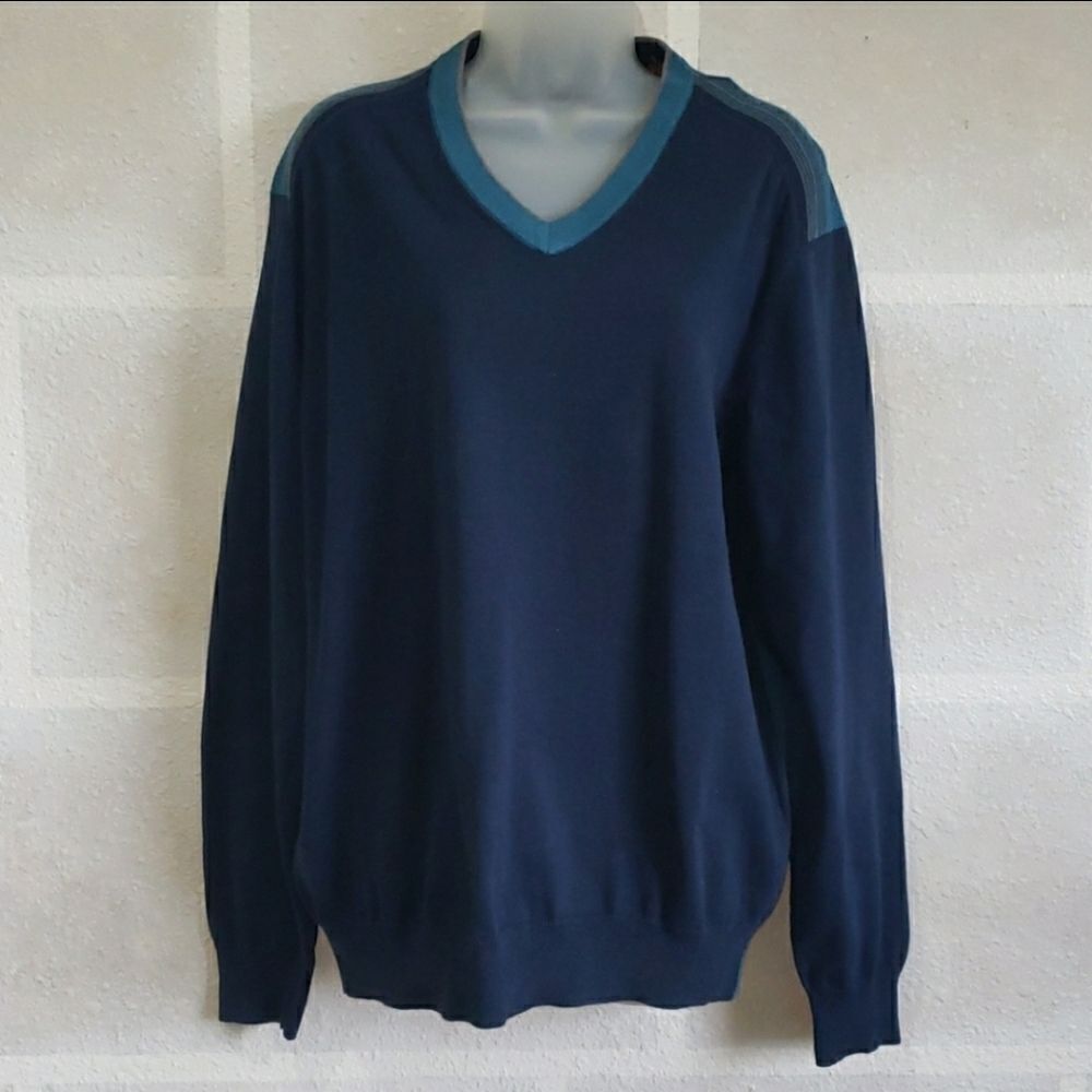 Perry Ellis Blue Tight Knit V-Neck Sweater
